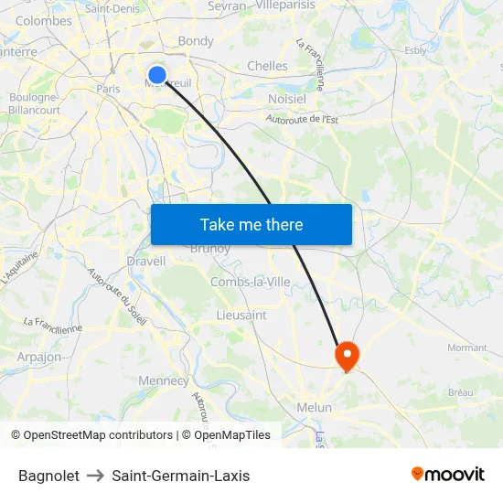 Bagnolet to Saint-Germain-Laxis map