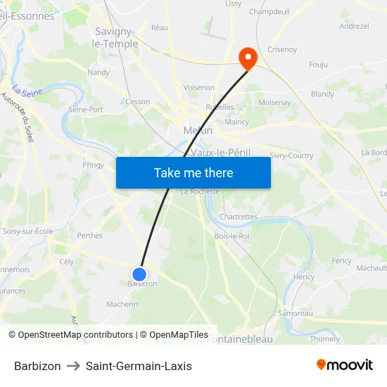 Barbizon to Saint-Germain-Laxis map