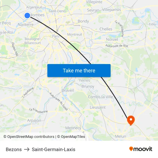 Bezons to Saint-Germain-Laxis map
