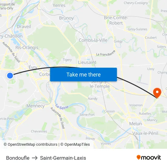 Bondoufle to Saint-Germain-Laxis map