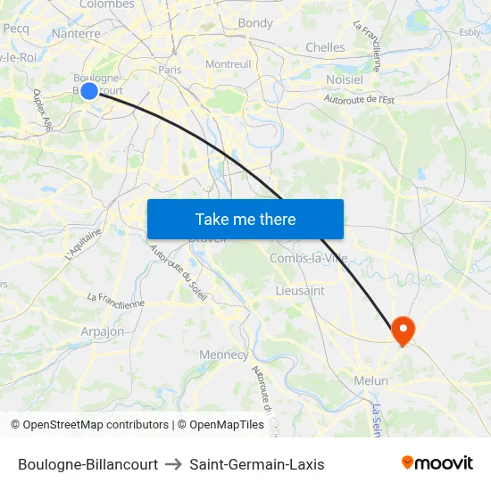 Boulogne-Billancourt to Saint-Germain-Laxis map