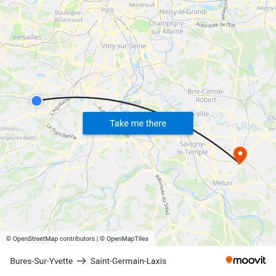 Bures-Sur-Yvette to Saint-Germain-Laxis map