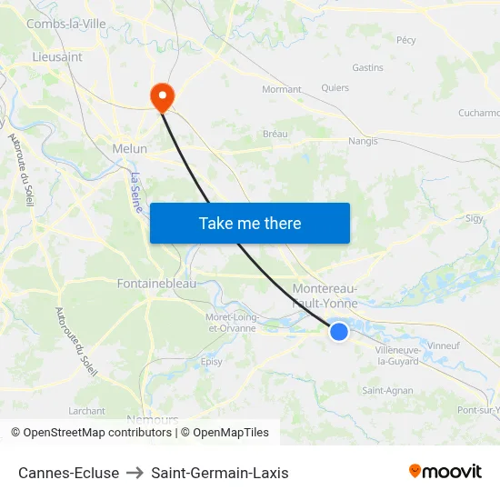Cannes-Ecluse to Saint-Germain-Laxis map