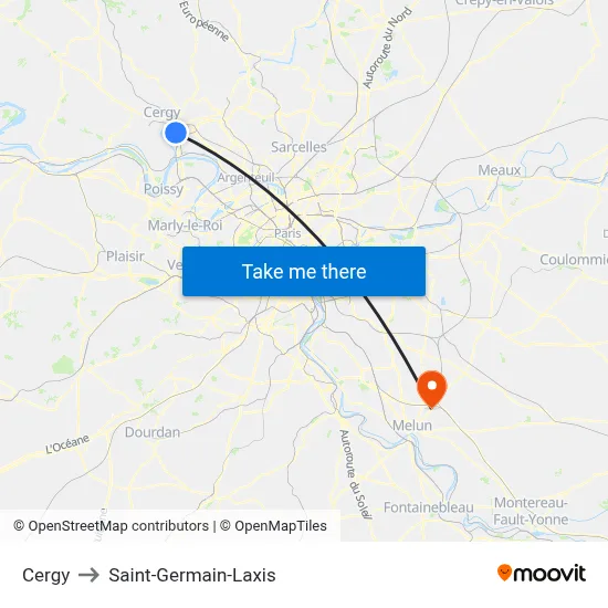Cergy to Saint-Germain-Laxis map