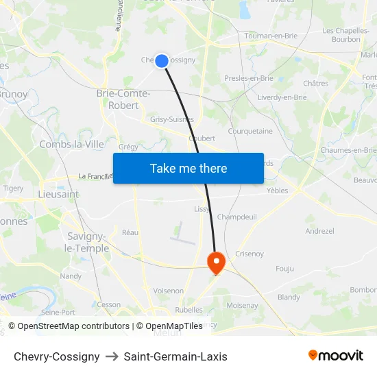Chevry-Cossigny to Saint-Germain-Laxis map