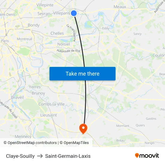 Claye-Souilly to Saint-Germain-Laxis map