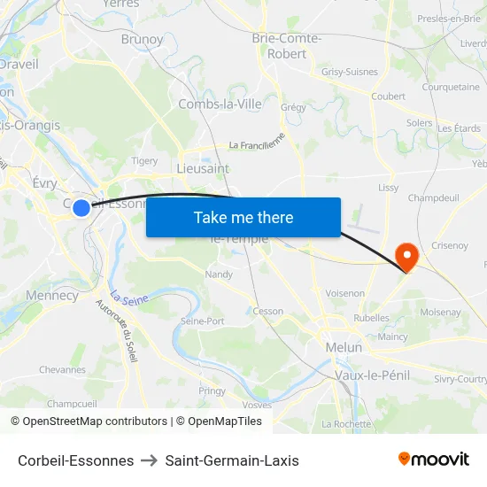 Corbeil-Essonnes to Saint-Germain-Laxis map