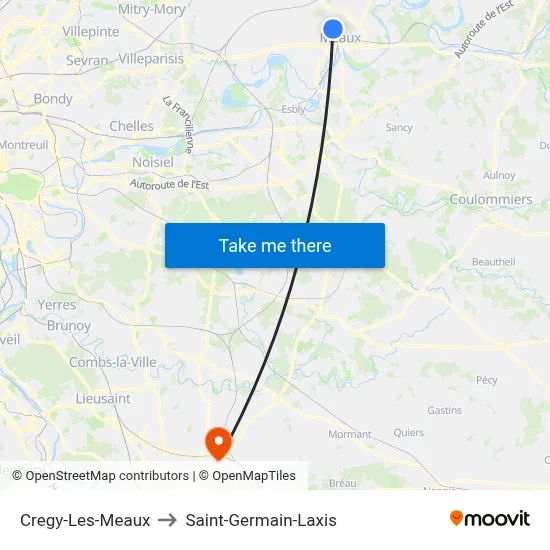 Cregy-Les-Meaux to Saint-Germain-Laxis map