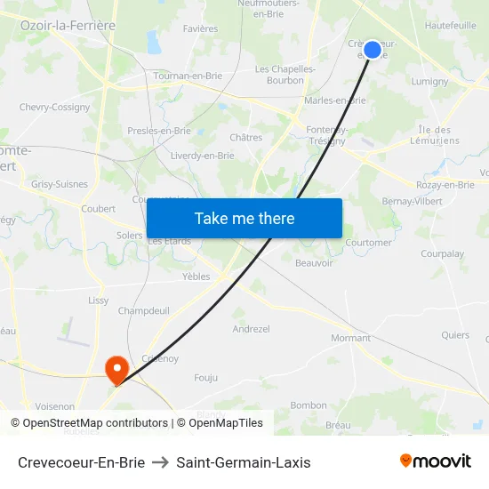Crevecoeur-En-Brie to Saint-Germain-Laxis map