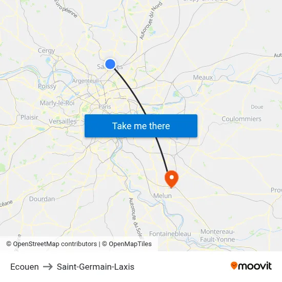 Ecouen to Saint-Germain-Laxis map