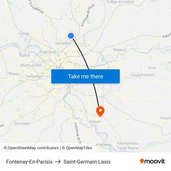 Fontenay-En-Parisis to Saint-Germain-Laxis map