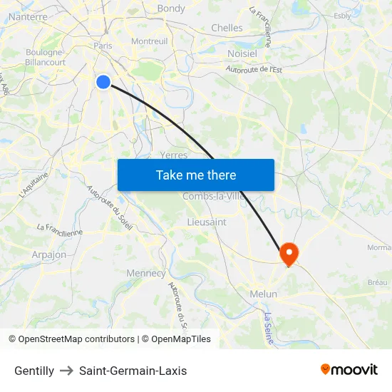 Gentilly to Saint-Germain-Laxis map
