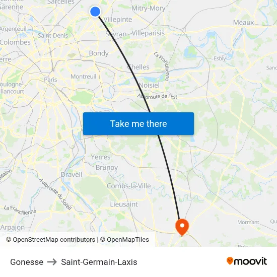 Gonesse to Saint-Germain-Laxis map