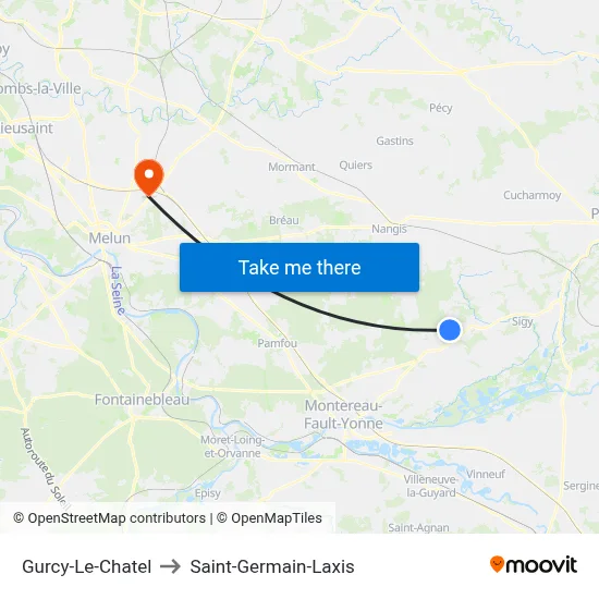 Gurcy-Le-Chatel to Saint-Germain-Laxis map