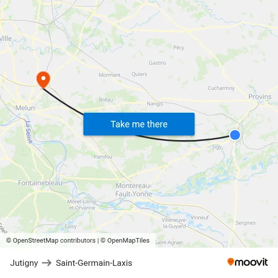 Jutigny to Saint-Germain-Laxis map