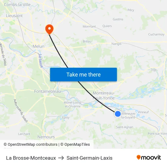 La Brosse-Montceaux to Saint-Germain-Laxis map