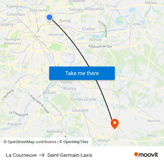 La Courneuve to Saint-Germain-Laxis map