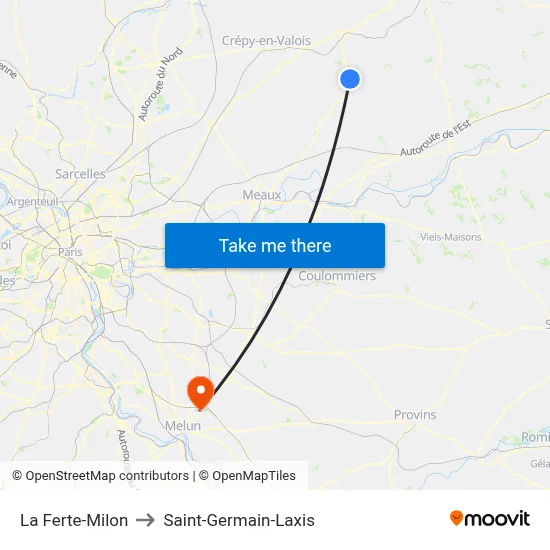 La Ferte-Milon to Saint-Germain-Laxis map