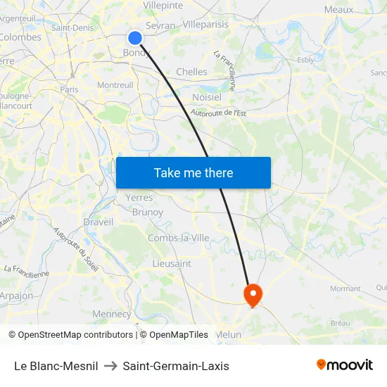 Le Blanc-Mesnil to Saint-Germain-Laxis map