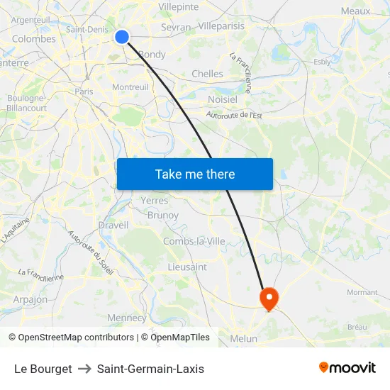 Le Bourget to Saint-Germain-Laxis map