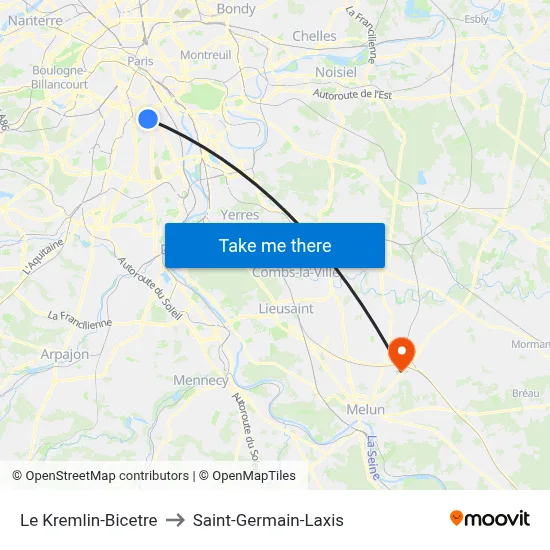 Le Kremlin-Bicetre to Saint-Germain-Laxis map