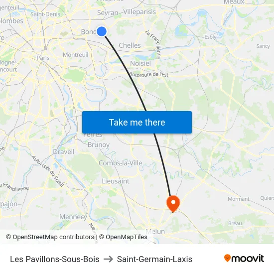 Les Pavillons-Sous-Bois to Saint-Germain-Laxis map
