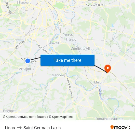 Linas to Saint-Germain-Laxis map
