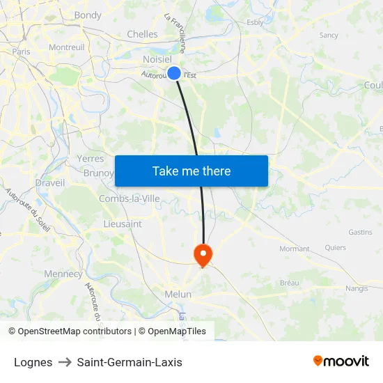 Lognes to Saint-Germain-Laxis map