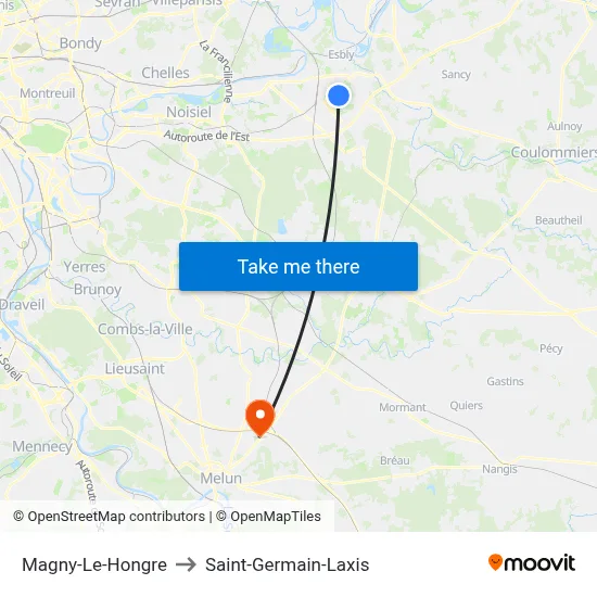 Magny-Le-Hongre to Saint-Germain-Laxis map