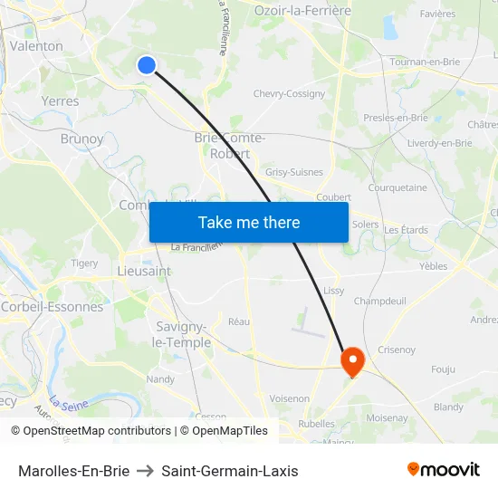 Marolles-En-Brie to Saint-Germain-Laxis map