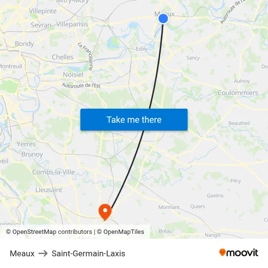 Meaux to Saint-Germain-Laxis map