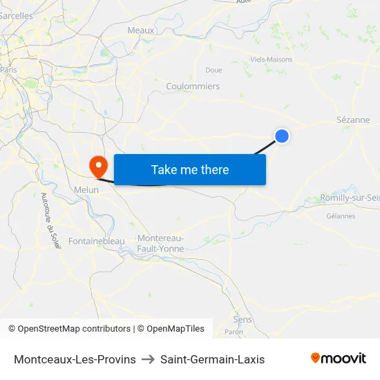 Montceaux-Les-Provins to Saint-Germain-Laxis map