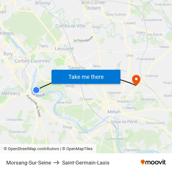 Morsang-Sur-Seine to Saint-Germain-Laxis map
