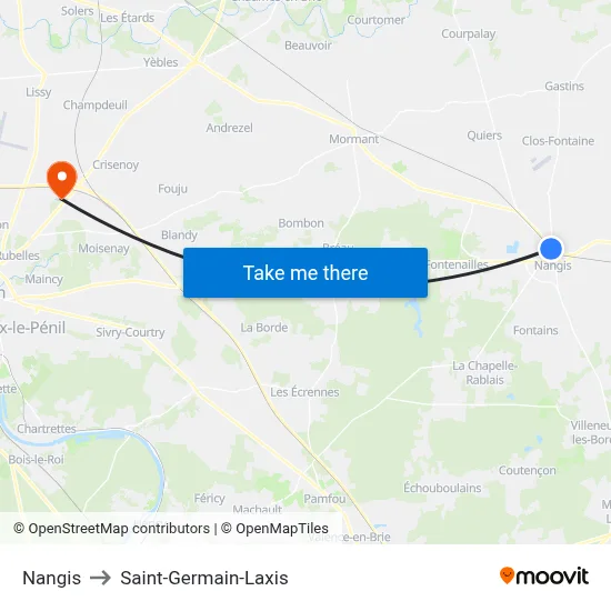 Nangis to Saint-Germain-Laxis map