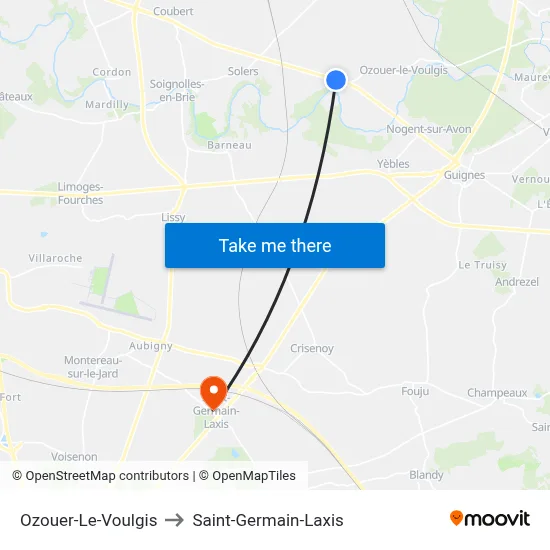 Ozouer-Le-Voulgis to Saint-Germain-Laxis map