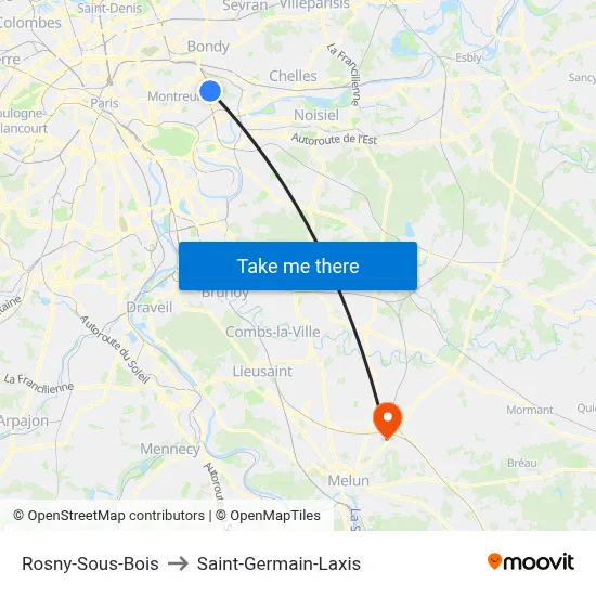 Rosny-Sous-Bois to Saint-Germain-Laxis map