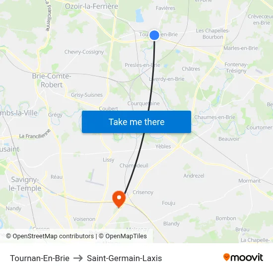 Tournan-En-Brie to Saint-Germain-Laxis map