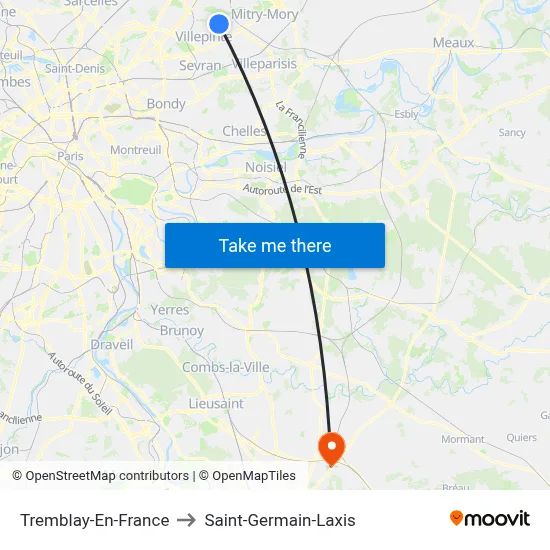 Tremblay-En-France to Saint-Germain-Laxis map