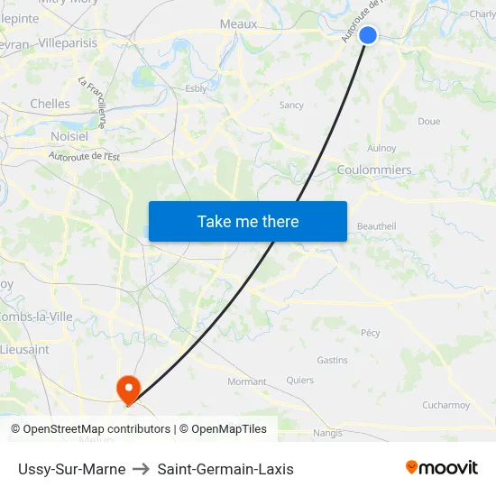Ussy-Sur-Marne to Saint-Germain-Laxis map
