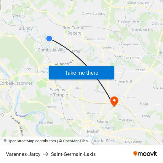 Varennes-Jarcy to Saint-Germain-Laxis map