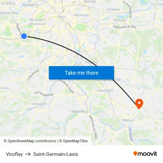Viroflay to Saint-Germain-Laxis map