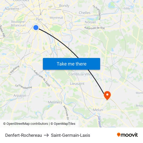 Denfert-Rochereau to Saint-Germain-Laxis map