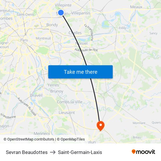 Sevran Beaudottes to Saint-Germain-Laxis map