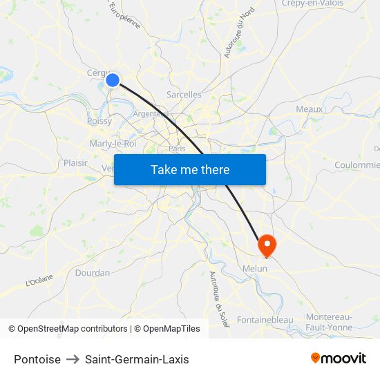Pontoise to Saint-Germain-Laxis map