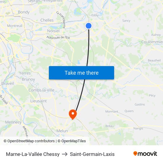 Marne-La-Vallée Chessy to Saint-Germain-Laxis map