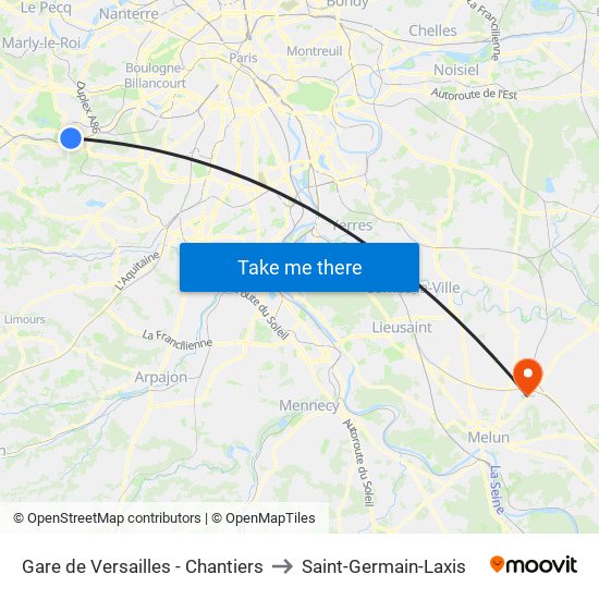 Gare de Versailles - Chantiers to Saint-Germain-Laxis map