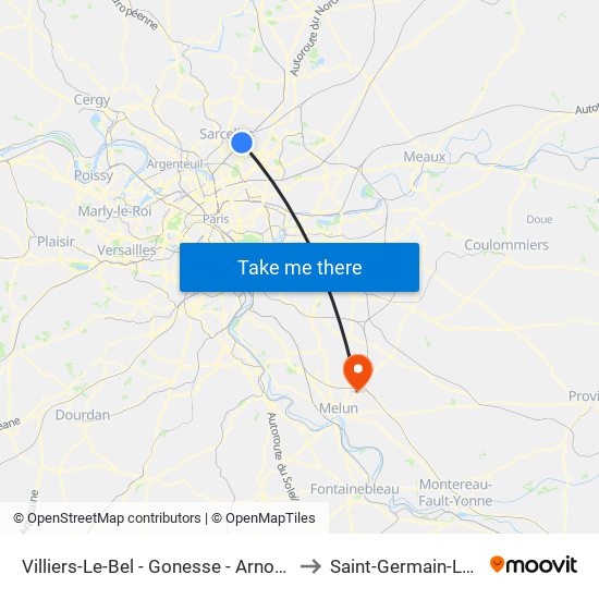 Villiers-Le-Bel - Gonesse - Arnouville to Saint-Germain-Laxis map