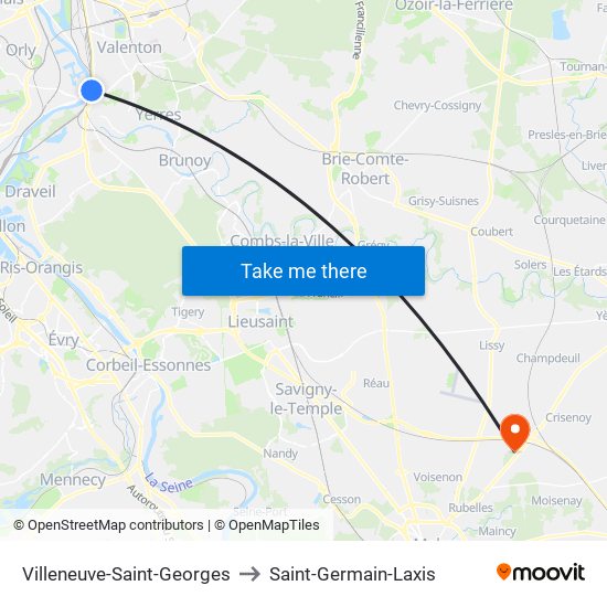 Villeneuve-Saint-Georges to Saint-Germain-Laxis map