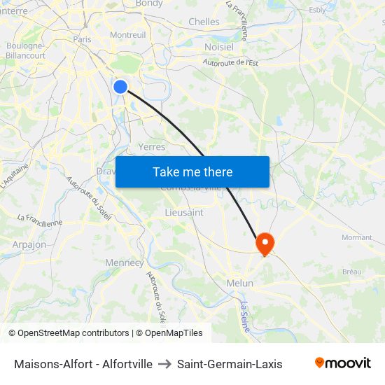 Maisons-Alfort - Alfortville to Saint-Germain-Laxis map