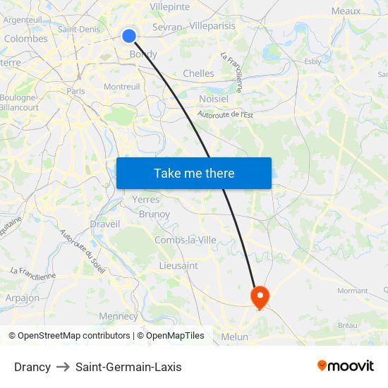 Drancy to Saint-Germain-Laxis map